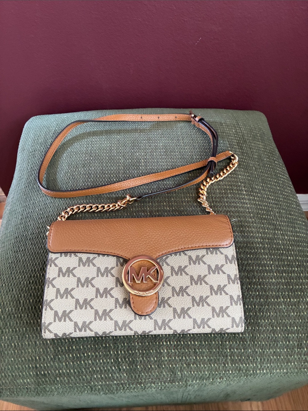 Michael Kors Brown & Cream MK Logo Crossbody Bag